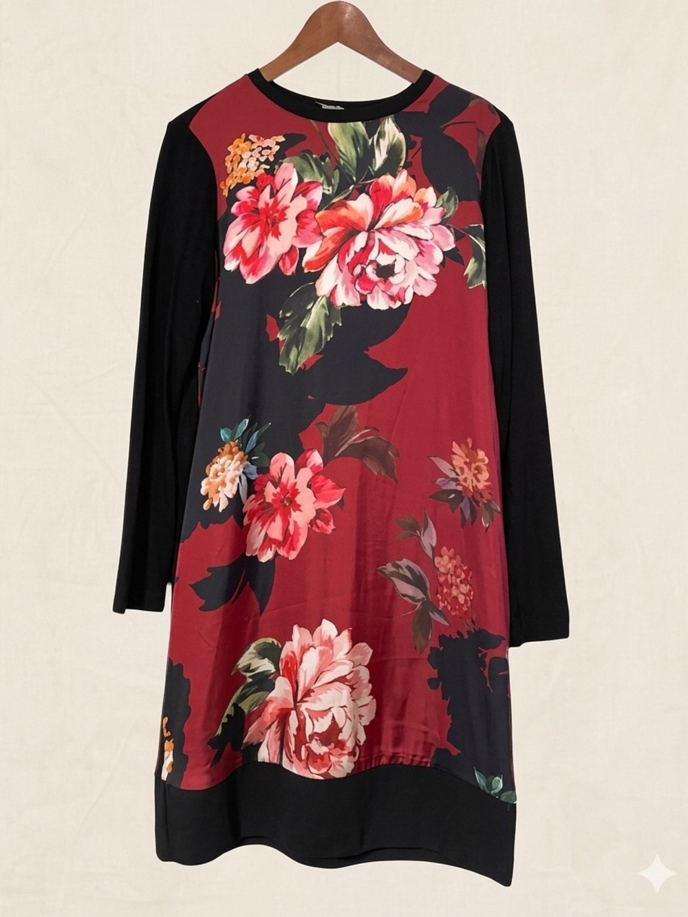 Tristan Floral Shift Dress Medium Burgundy Long Sleeve A-Line Work Office Canad